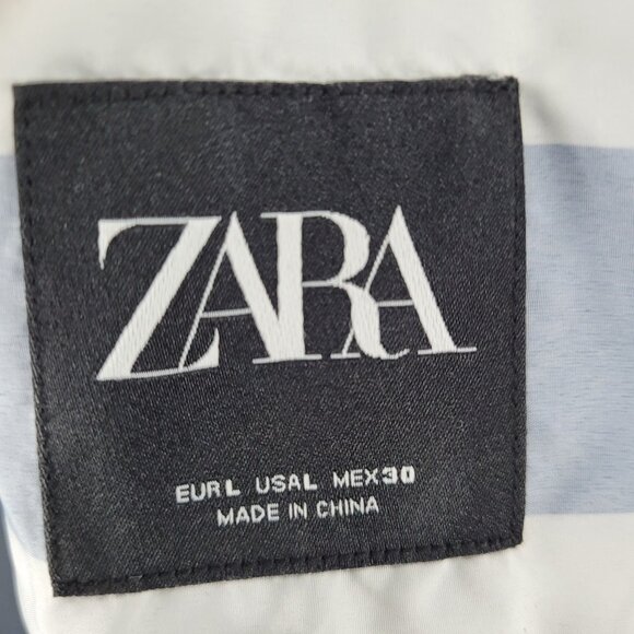 Zara Navy White Boxy Hideable Hood Lightweight Windbreaker Jacket Size Large L - Picture 3 of 16